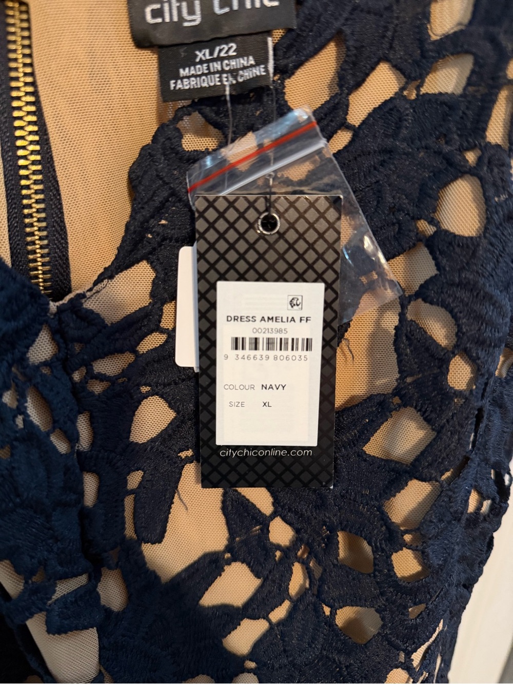 City Chic Navy Lace Overlay Dress with Nude Lining - Picture 4 of 10